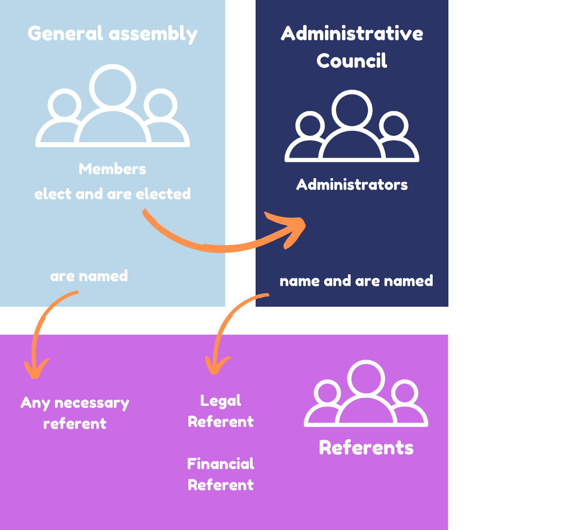 Diagram of the governance of the Flash Our True Colors association